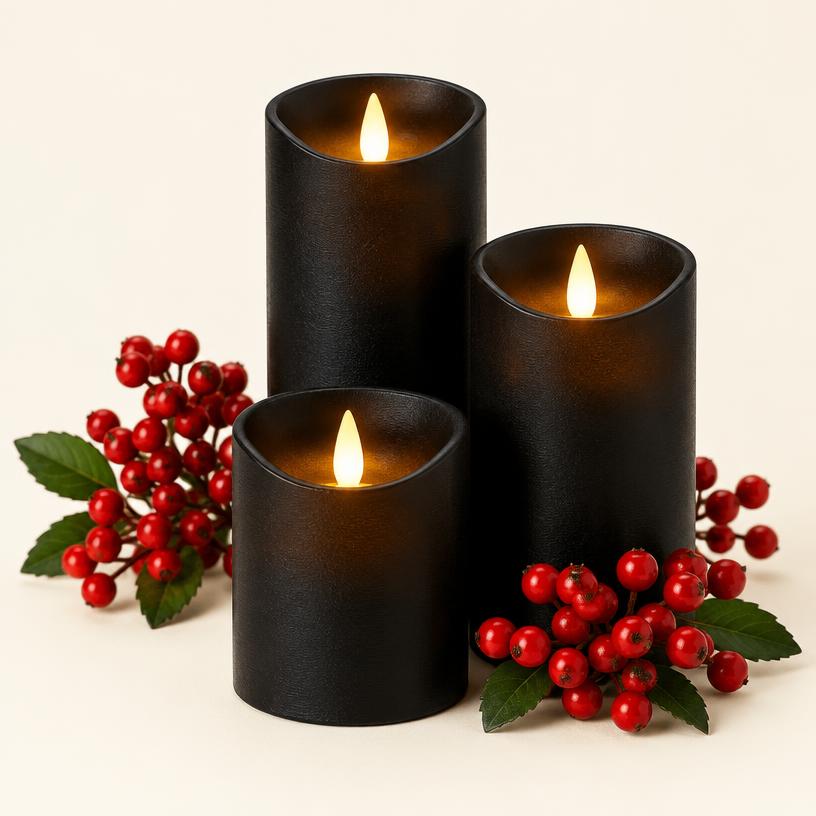 Flameless Black LED Pillar Candles (3 pc)