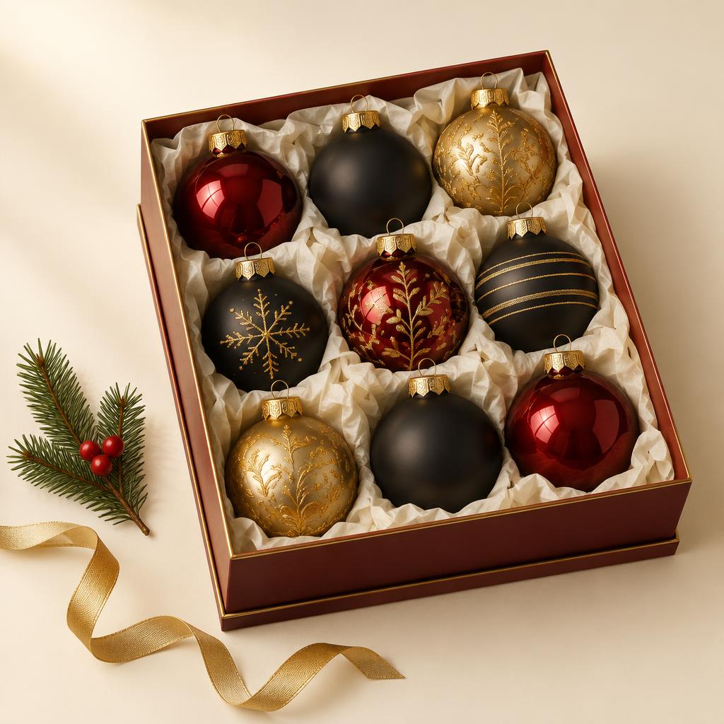 Crimson & Gold Glass Ball Ornaments (9 pc)