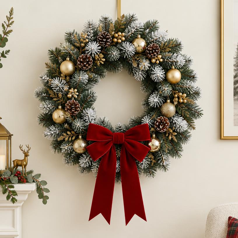 Frosted Noir Pine Door Wreath, 30 in
