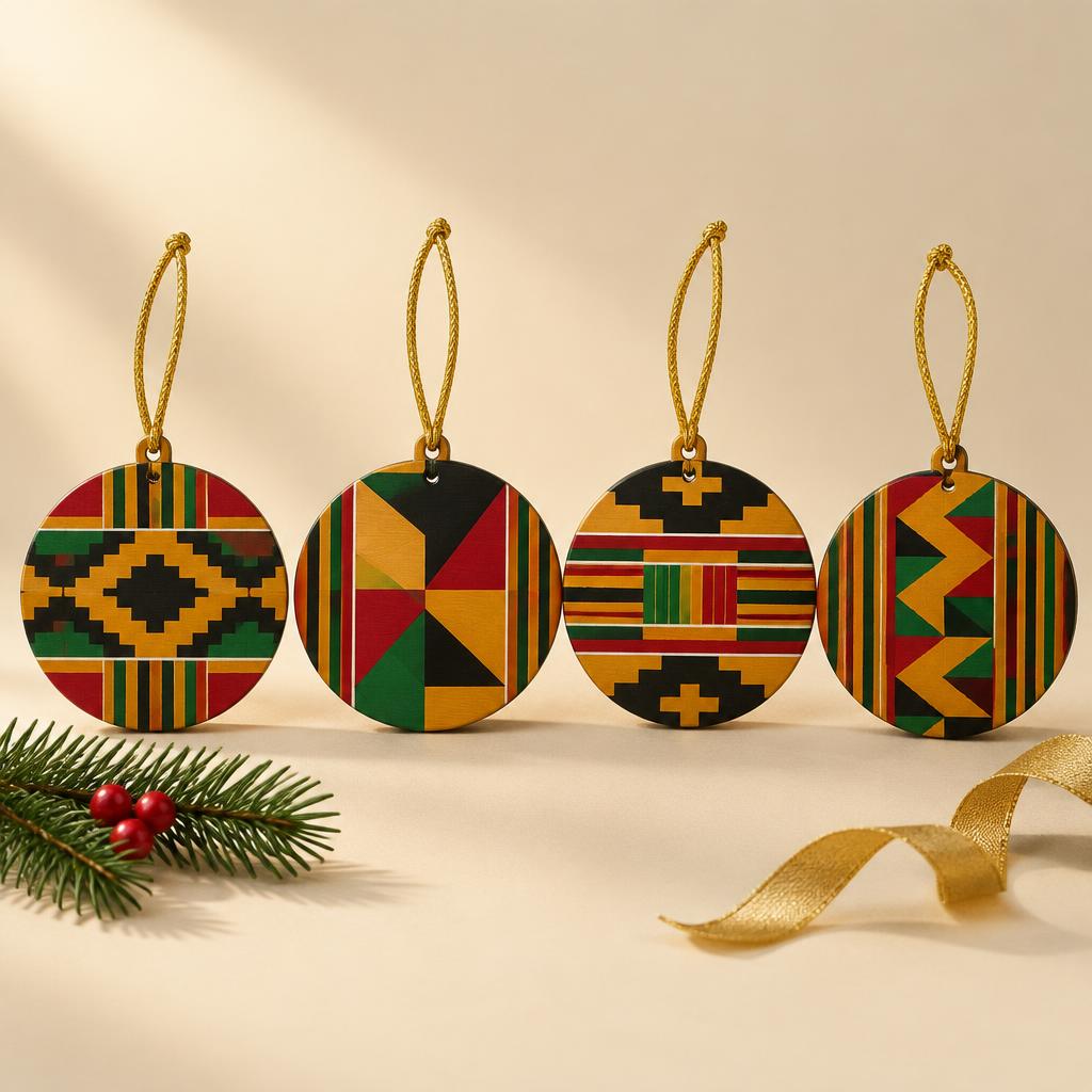 Kente Pattern Keepsake Ornaments (4 pc)