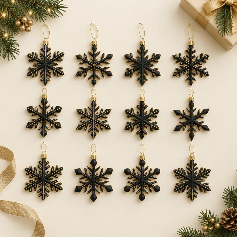 Matte Black Snowflake Ornaments (12 pc)